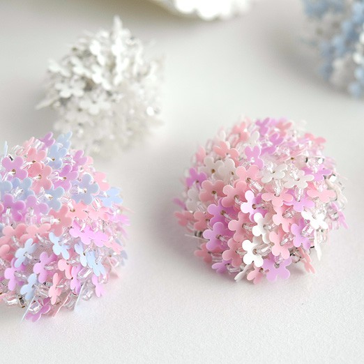 ビーズとスパンコール刺繍のベア Sサイズ ハート&フラワー | tilia